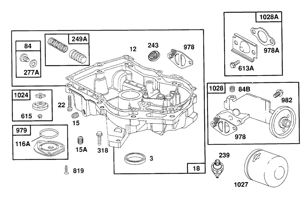 Sump Base Assembly,oil Pump Diagram and Parts List for 260772-0023-XX  Briggs and Stratton Engine